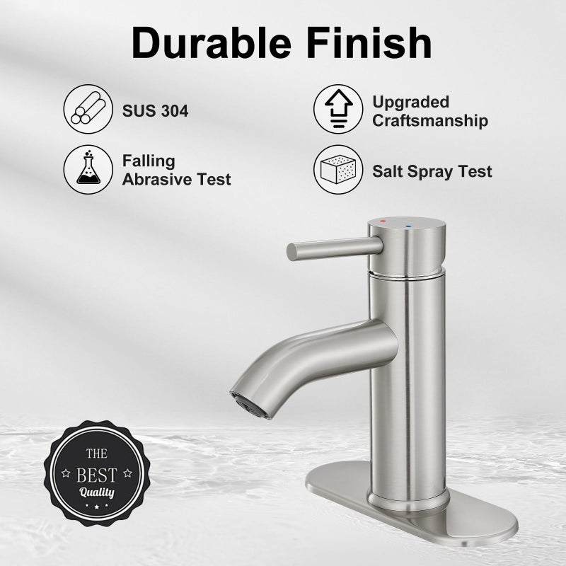 VOTON Bathroom Faucet Brushed Nickel One-Handle, Modern one Hole Bathroom Sink Faucet Lavatory Faucet with Deck - Image 3